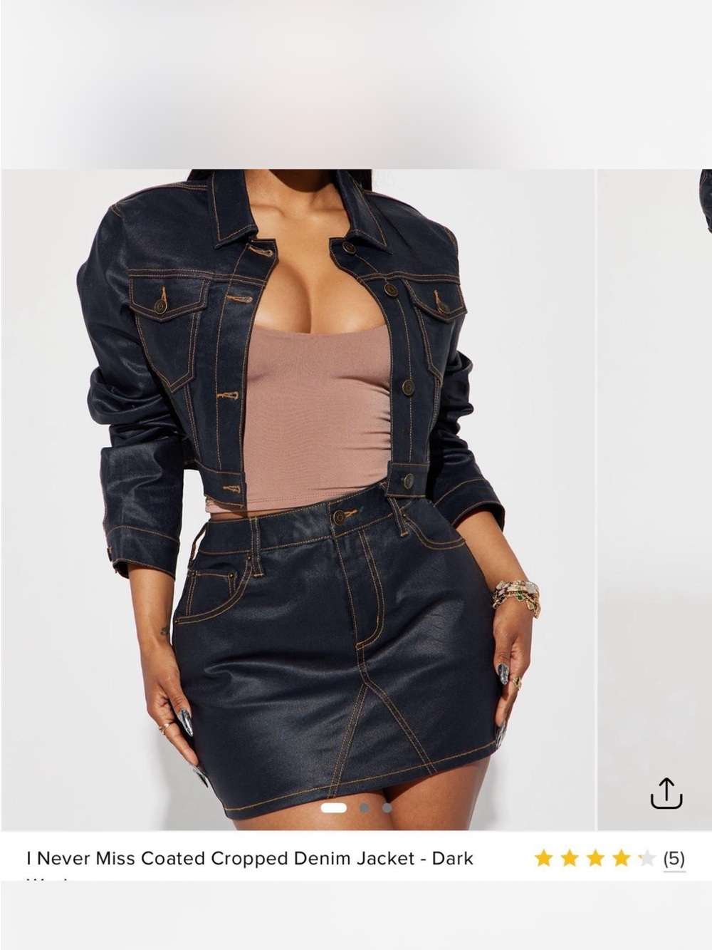 Fashion Nova Coated Cropped Denim Jacket - Dark Blue